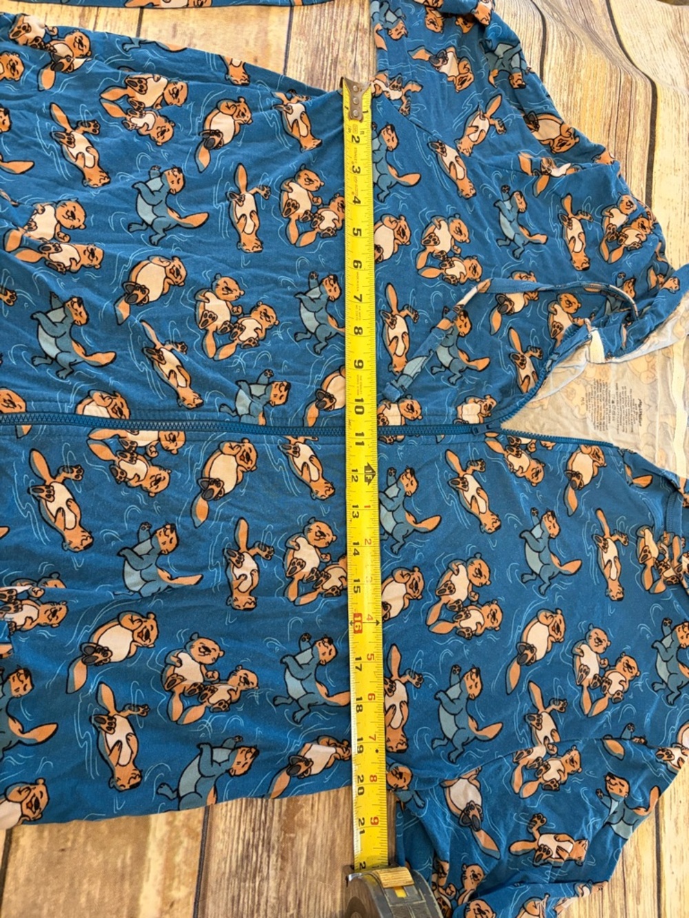MeUndies Unisex Medium/Large Blue Otter-Print Zip Hoodie One-Piece - Picture 6 of 7
